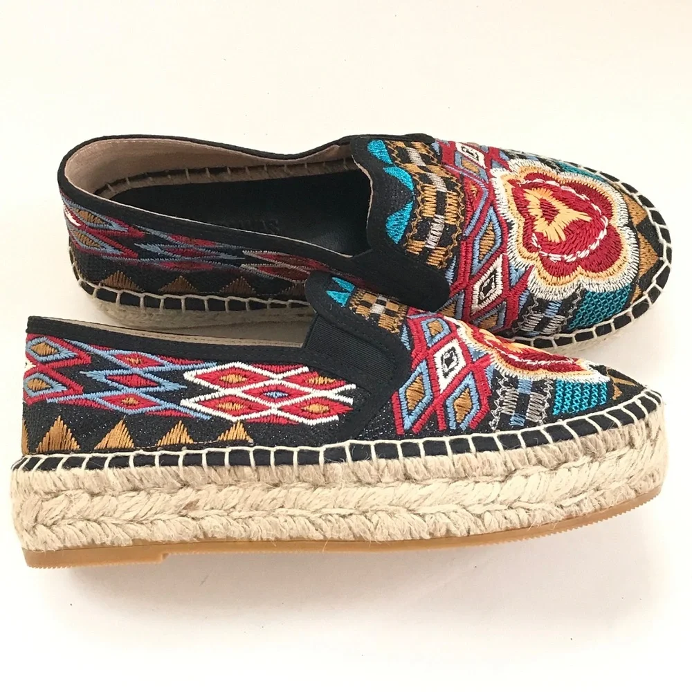JOHNNY WAS Espadrille Platform Shoe Embroidered Bohemian Women’s Size 6 EU 36